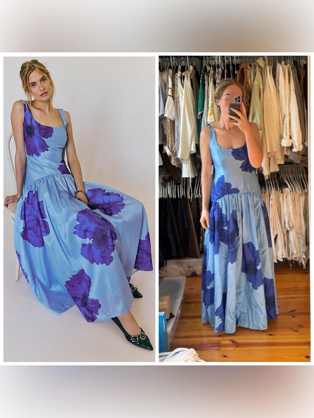 Hutch The Ridge Dress Maxi Blue Floral Drop Waist Size 6 Formal